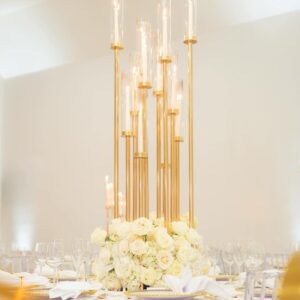 Gold candelabra with florals flowers
